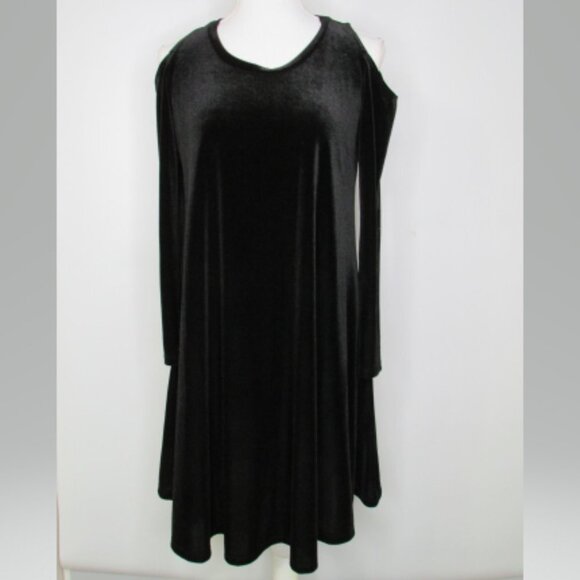 The Vanity Room Black Velvet Cold Shoulder Dress S - Picture 3 of 11